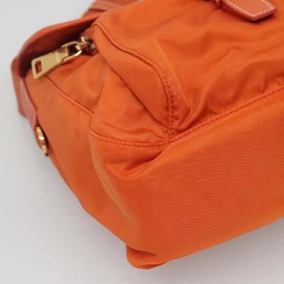PRADA Shoulder Bag Nylon Orange Gold Auth 123505 - Picture 3 of 16